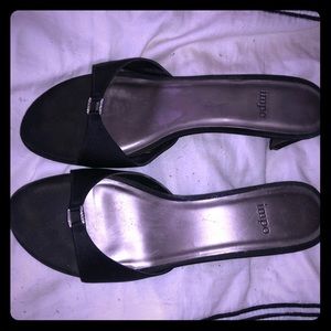 Rhinestone buckle detail mules